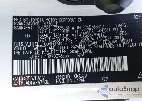 2007 Toyota 4Runner Sr5 V6 from USA, damaged, VIN JTEZU14RX70093335